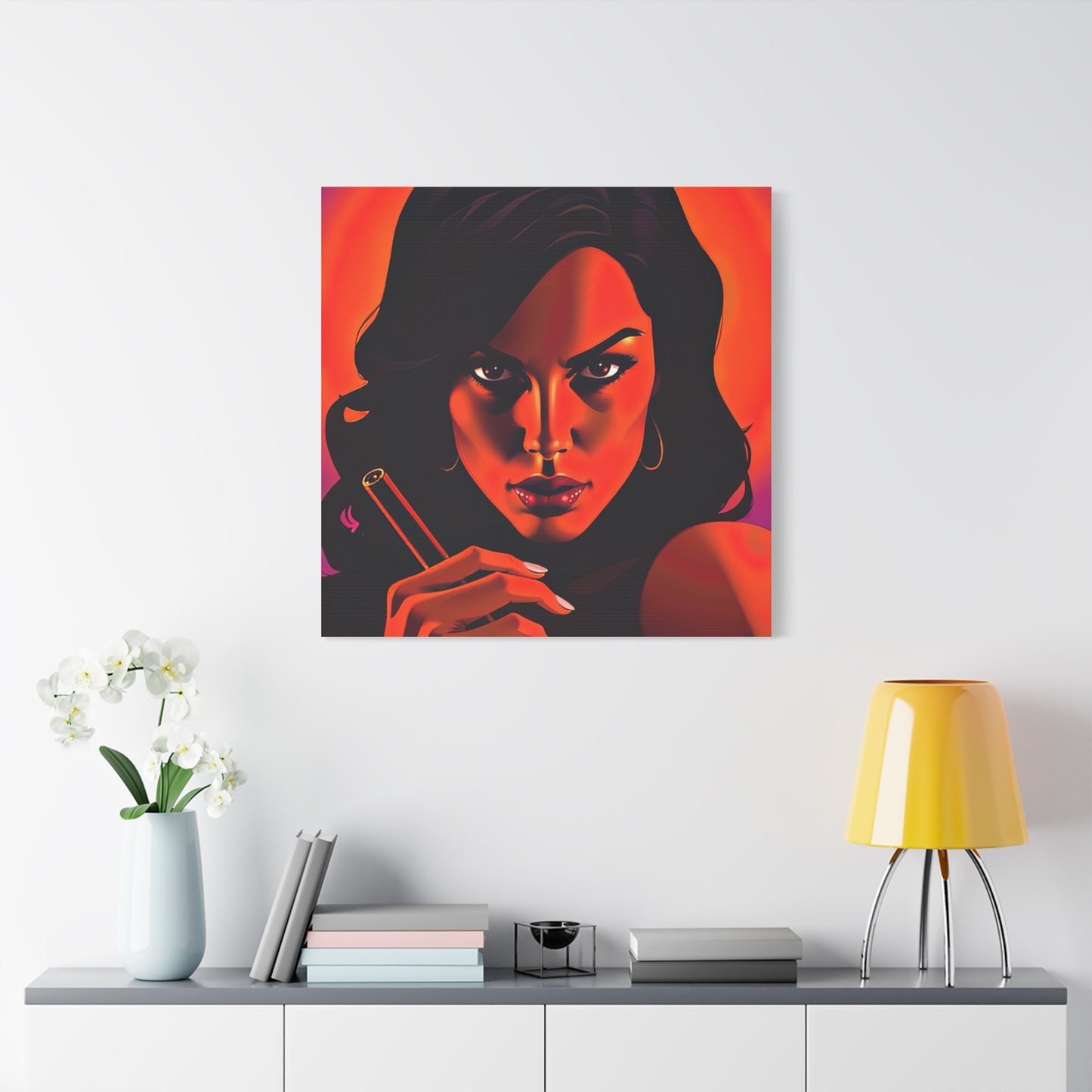 Canvas Wall Art, Pinup Woman Smoking Cigar for Man Cave, Cigar Aficionados, Retro Art Decor, Pinup Art Print, Wall Decor