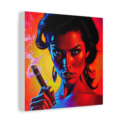 Canvas Wall Art, Pinup Woman Smoking Cigar for Man Cave, Cigar Aficionados, Retro Art Decor, Pinup Art Print, Wall Decor