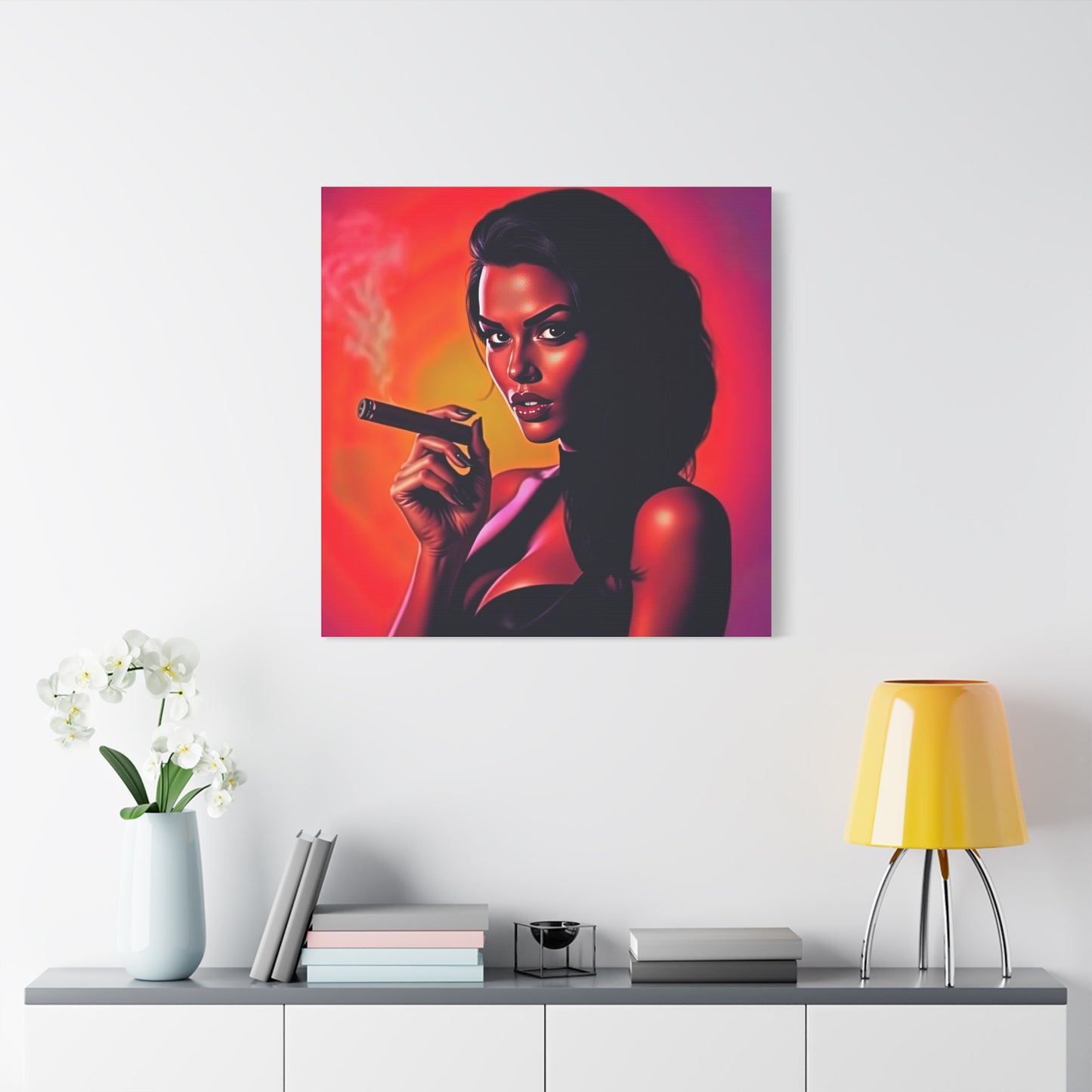 Canvas Wall Art, Pinup Woman Smoking Cigar for Man Cave, Cigar Aficionados, Retro Art Decor, Pinup Art Print, Wall Decor