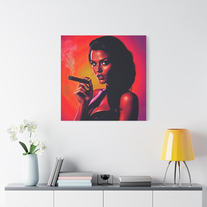 Canvas Wall Art, Pinup Woman Smoking Cigar for Man Cave, Cigar Aficionados, Retro Art Decor, Pinup Art Print, Wall Decor