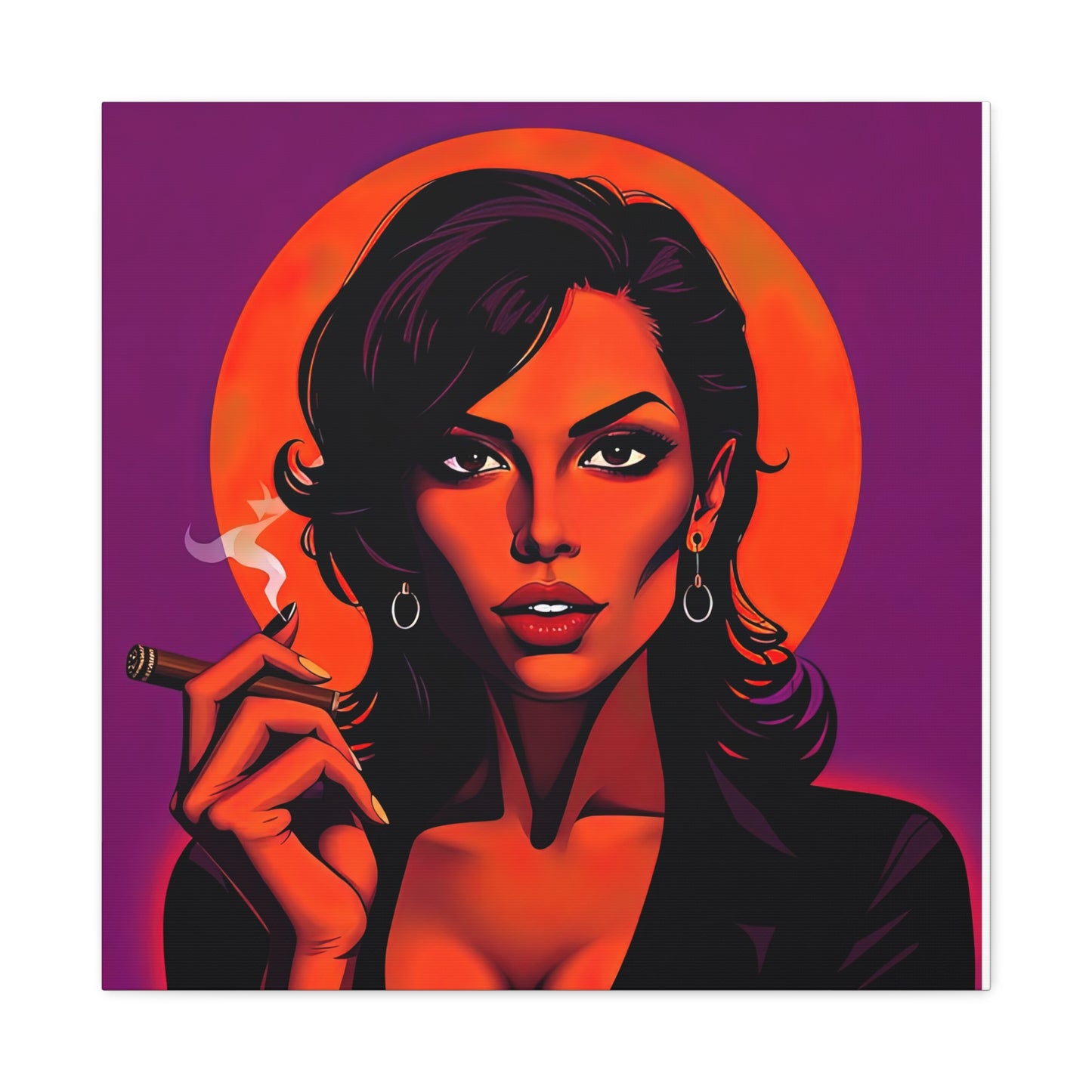 Canvas Wall Art, Pinup Woman Smoking Cigar for Man Cave, Cigar Aficionados, Retro Art Decor, Pinup Art Print, Wall Decor