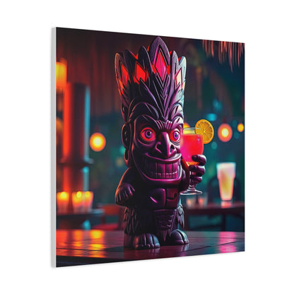 Canvas Print, Exotic Tiki Statue with Drink, Tiki Location Art, Home Decor, Wall Art, Tropical Print, Tiki Decor