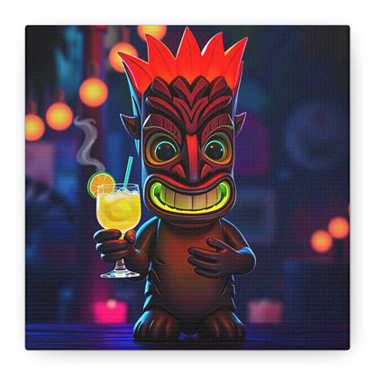 Canvas Print, Exotic Tiki Location with Tiki Drink, Tiki Statue, Nighttime Scene, Wall Art, Home Decor, Tropical Decor