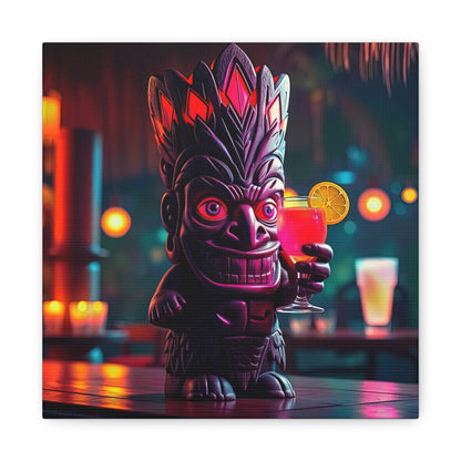 Canvas Print, Exotic Tiki Statue with Drink, Tiki Location Art, Home Decor, Wall Art, Tropical Print, Tiki Decor