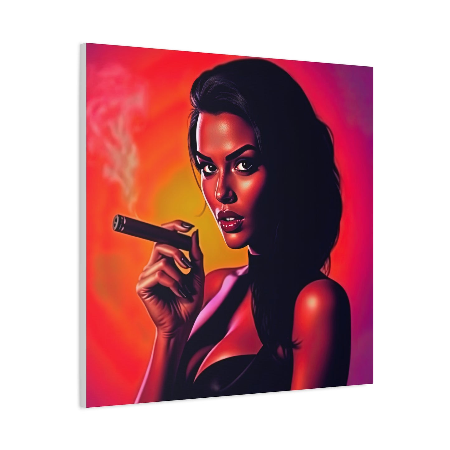 Canvas Wall Art, Pinup Woman Smoking Cigar for Man Cave, Cigar Aficionados, Retro Art Decor, Pinup Art Print, Wall Decor