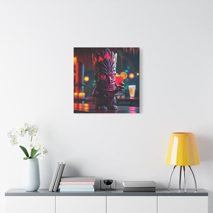 Canvas Print, Exotic Tiki Statue with Drink, Tiki Location Art, Home Decor, Wall Art, Tropical Print, Tiki Decor