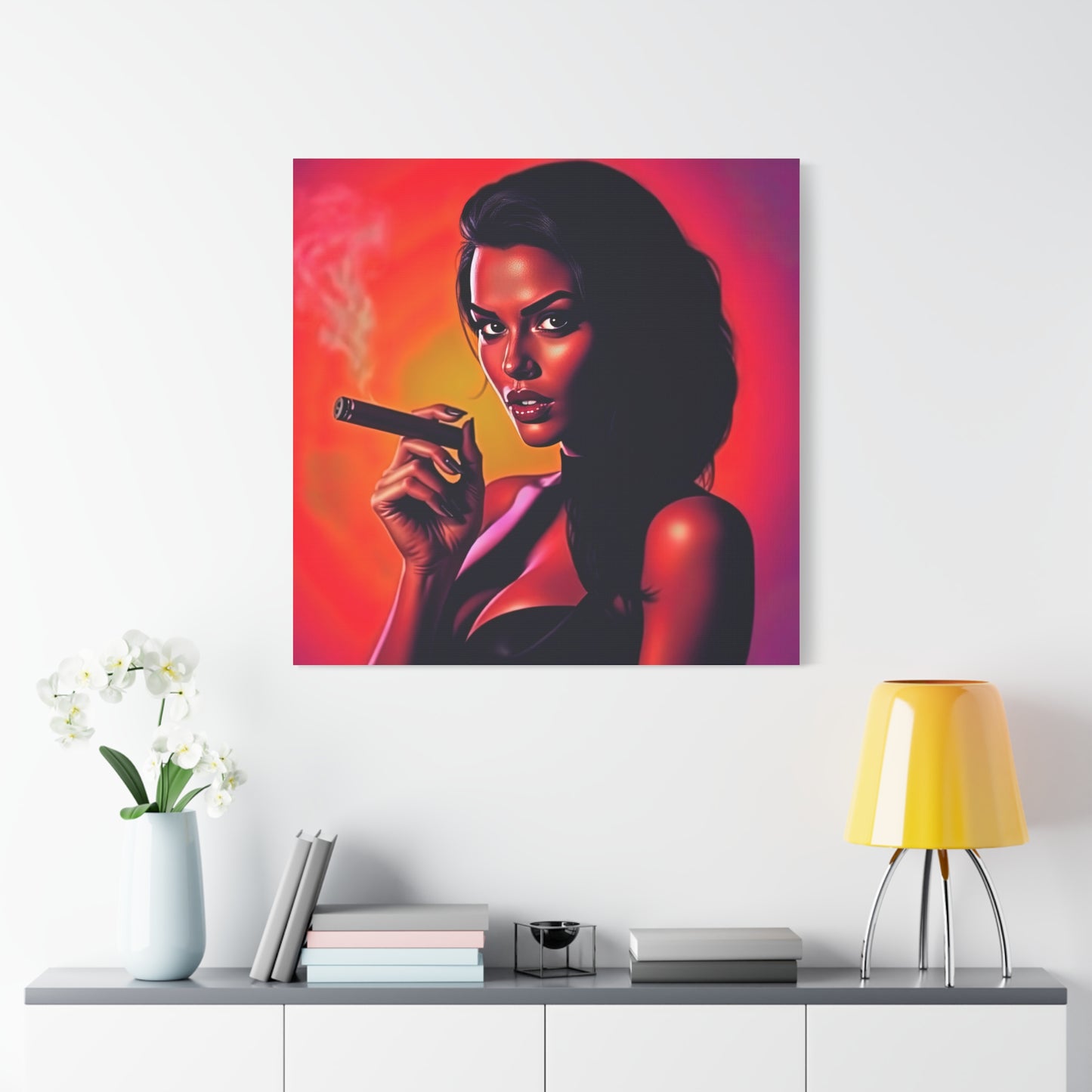 Canvas Wall Art, Pinup Woman Smoking Cigar for Man Cave, Cigar Aficionados, Retro Art Decor, Pinup Art Print, Wall Decor