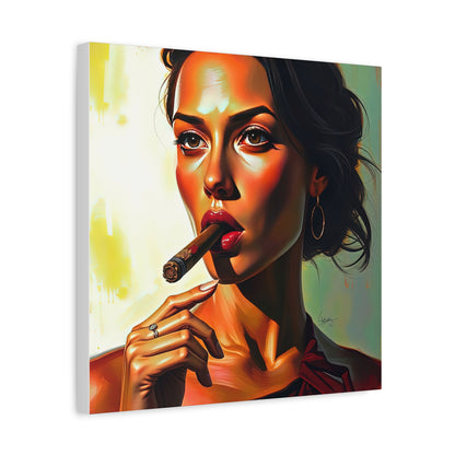 Canvas Wall Art, Pinup Woman Smoking Cigar for Man Cave, Cigar Aficionados, Retro Art Decor, Pinup Art Print, Wall Decor