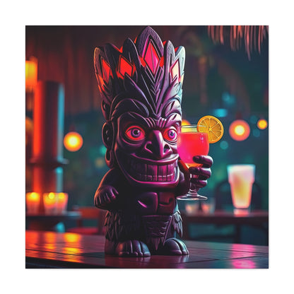 Canvas Print, Exotic Tiki Statue with Drink, Tiki Location Art, Home Decor, Wall Art, Tropical Print, Tiki Decor