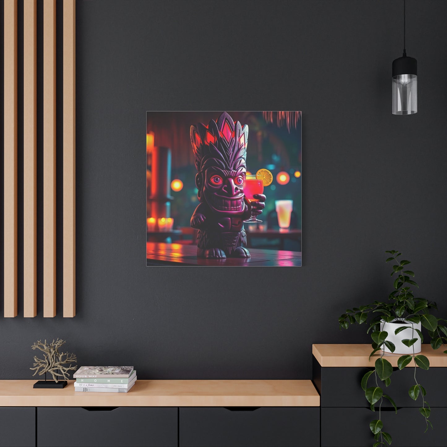 Canvas Print, Exotic Tiki Statue with Drink, Tiki Location Art, Home Decor, Wall Art, Tropical Print, Tiki Decor