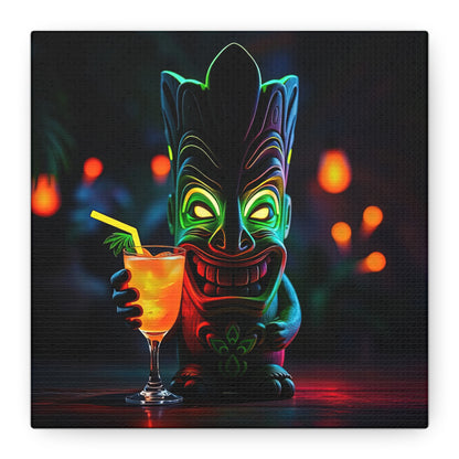 Canvas Print, Tiki Statue Tropical Paradise Wall Art Decor, Exotic Drink, Matte, Stretched, 1 25", Hawaiian Home Decor, Island Vibes,