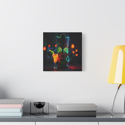 Canvas Print, Tiki Statue Tropical Paradise Wall Art Decor, Exotic Drink, Matte, Stretched, 1 25", Hawaiian Home Decor, Island Vibes,