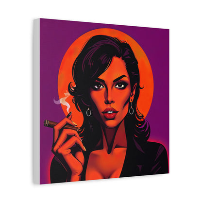 Canvas Wall Art, Pinup Woman Smoking Cigar for Man Cave, Cigar Aficionados, Retro Art Decor, Pinup Art Print, Wall Decor