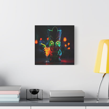 Canvas Print, Tiki Statue Tropical Paradise Wall Art Decor, Exotic Drink, Matte, Stretched, 1 25", Hawaiian Home Decor, Island Vibes,