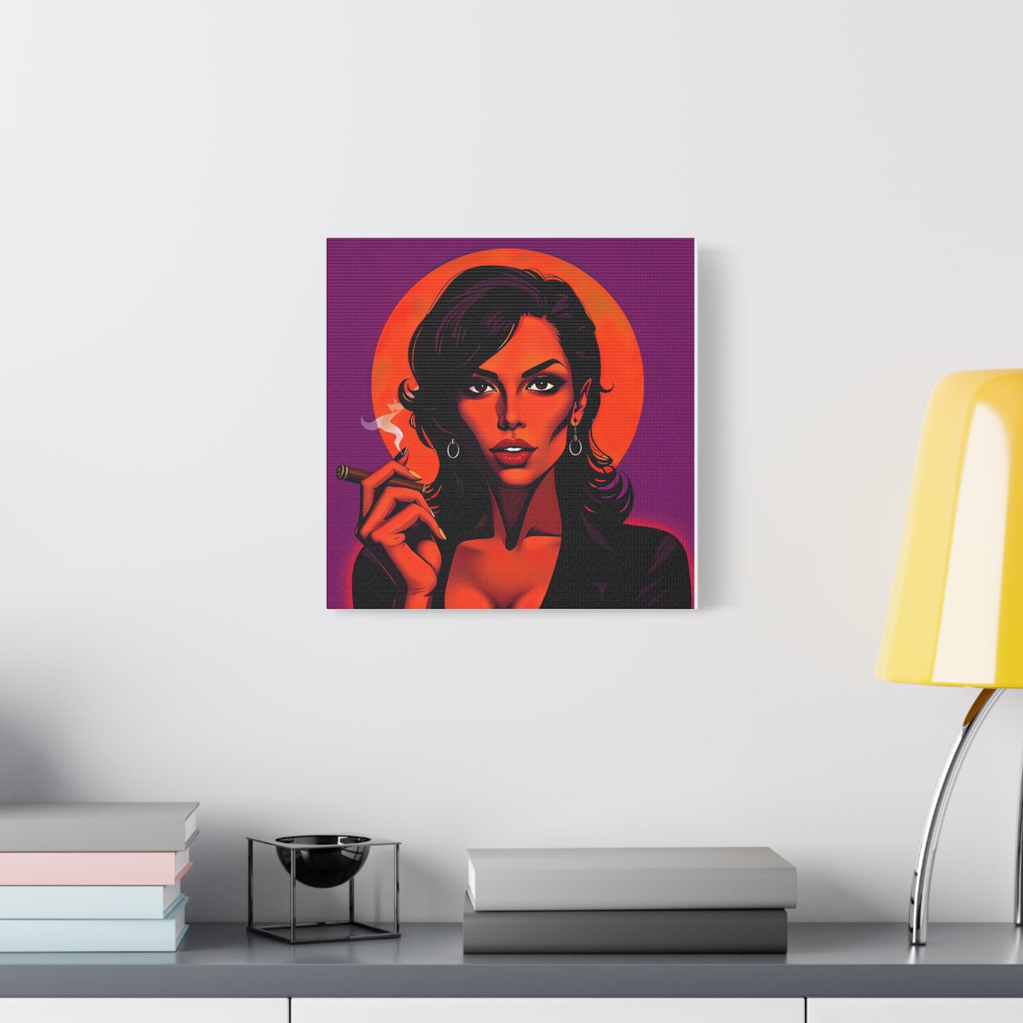 Canvas Wall Art, Pinup Woman Smoking Cigar for Man Cave, Cigar Aficionados, Retro Art Decor, Pinup Art Print, Wall Decor