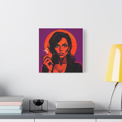 Canvas Wall Art, Pinup Woman Smoking Cigar for Man Cave, Cigar Aficionados, Retro Art Decor, Pinup Art Print, Wall Decor