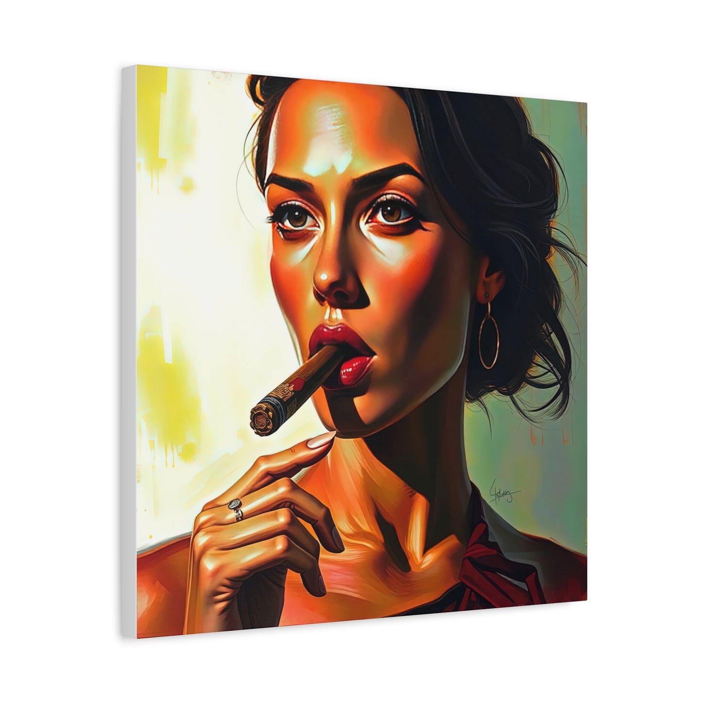 Canvas Wall Art, Pinup Woman Smoking Cigar for Man Cave, Cigar Aficionados, Retro Art Decor, Pinup Art Print, Wall Decor