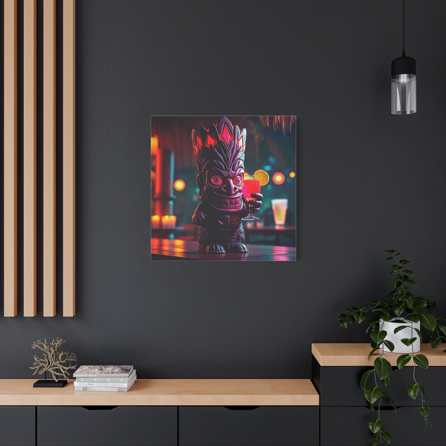 Canvas Print, Exotic Tiki Statue with Drink, Tiki Location Art, Home Decor, Wall Art, Tropical Print, Tiki Decor