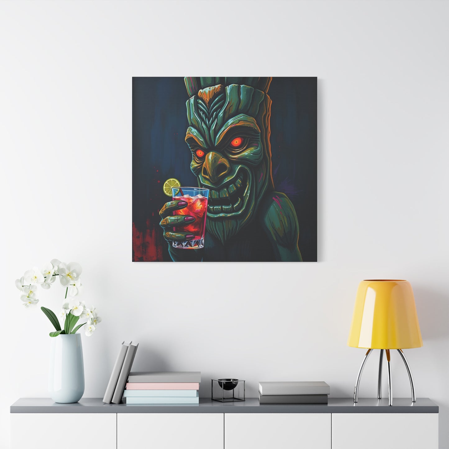 Tiki Bar Art Canvas, Unique Wall Decor for Home, Tiki Themed Gift, Tropical Vibe, Party Decoration, Bar Wall Art