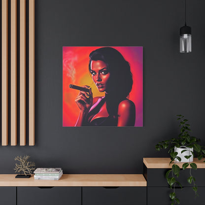 Canvas Wall Art, Pinup Woman Smoking Cigar for Man Cave, Cigar Aficionados, Retro Art Decor, Pinup Art Print, Wall Decor