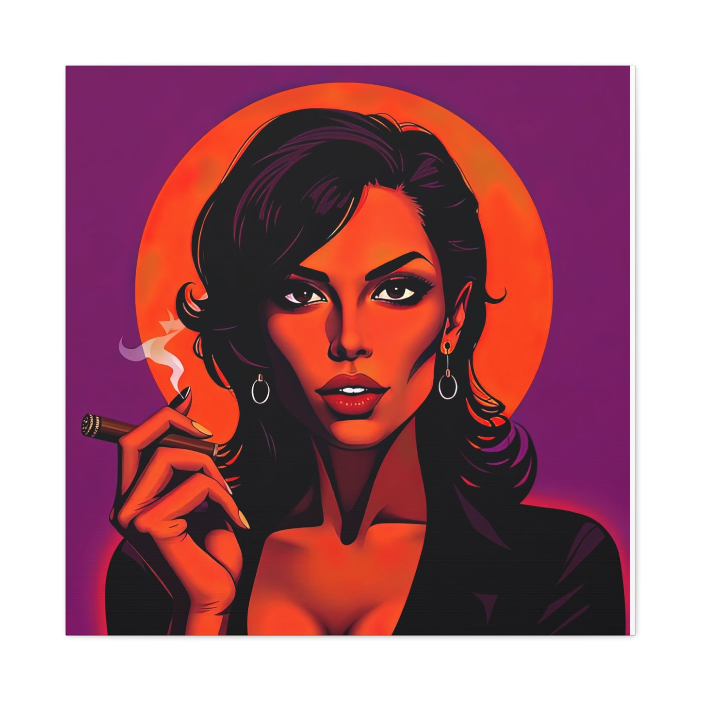 Canvas Wall Art, Pinup Woman Smoking Cigar for Man Cave, Cigar Aficionados, Retro Art Decor, Pinup Art Print, Wall Decor