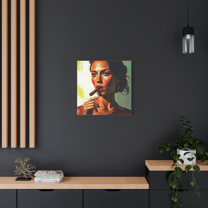 Canvas Wall Art, Pinup Woman Smoking Cigar for Man Cave, Cigar Aficionados, Retro Art Decor, Pinup Art Print, Wall Decor