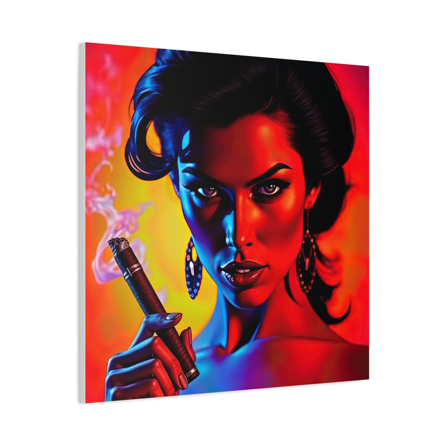 Canvas Wall Art, Pinup Woman Smoking Cigar for Man Cave, Cigar Aficionados, Retro Art Decor, Pinup Art Print, Wall Decor