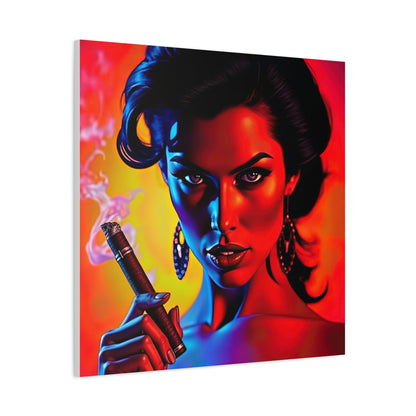 Canvas Wall Art, Pinup Woman Smoking Cigar for Man Cave, Cigar Aficionados, Retro Art Decor, Pinup Art Print, Wall Decor