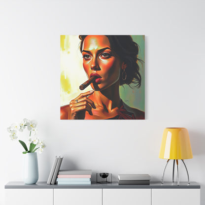 Canvas Wall Art, Pinup Woman Smoking Cigar for Man Cave, Cigar Aficionados, Retro Art Decor, Pinup Art Print, Wall Decor