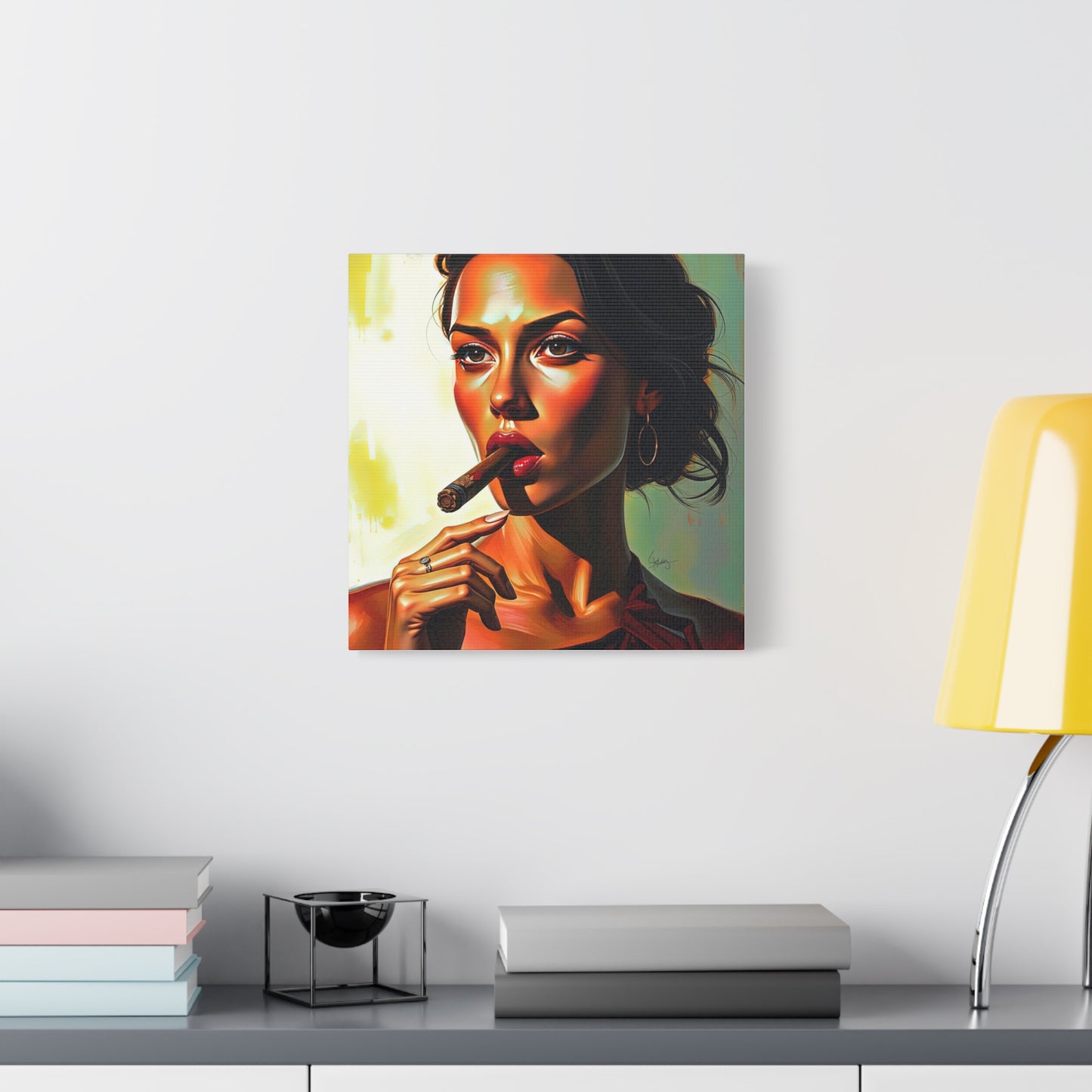 Canvas Wall Art, Pinup Woman Smoking Cigar for Man Cave, Cigar Aficionados, Retro Art Decor, Pinup Art Print, Wall Decor