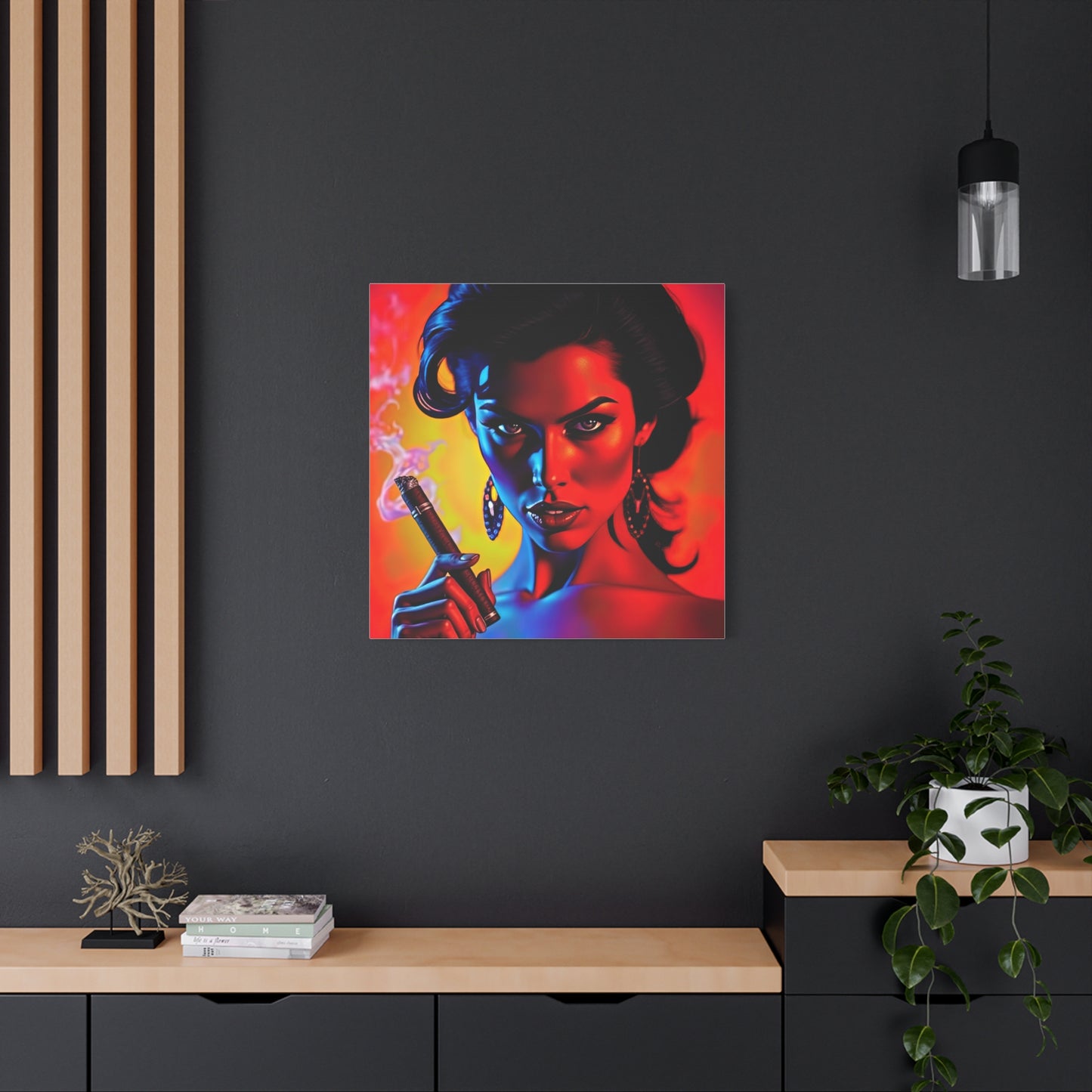 Canvas Wall Art, Pinup Woman Smoking Cigar for Man Cave, Cigar Aficionados, Retro Art Decor, Pinup Art Print, Wall Decor