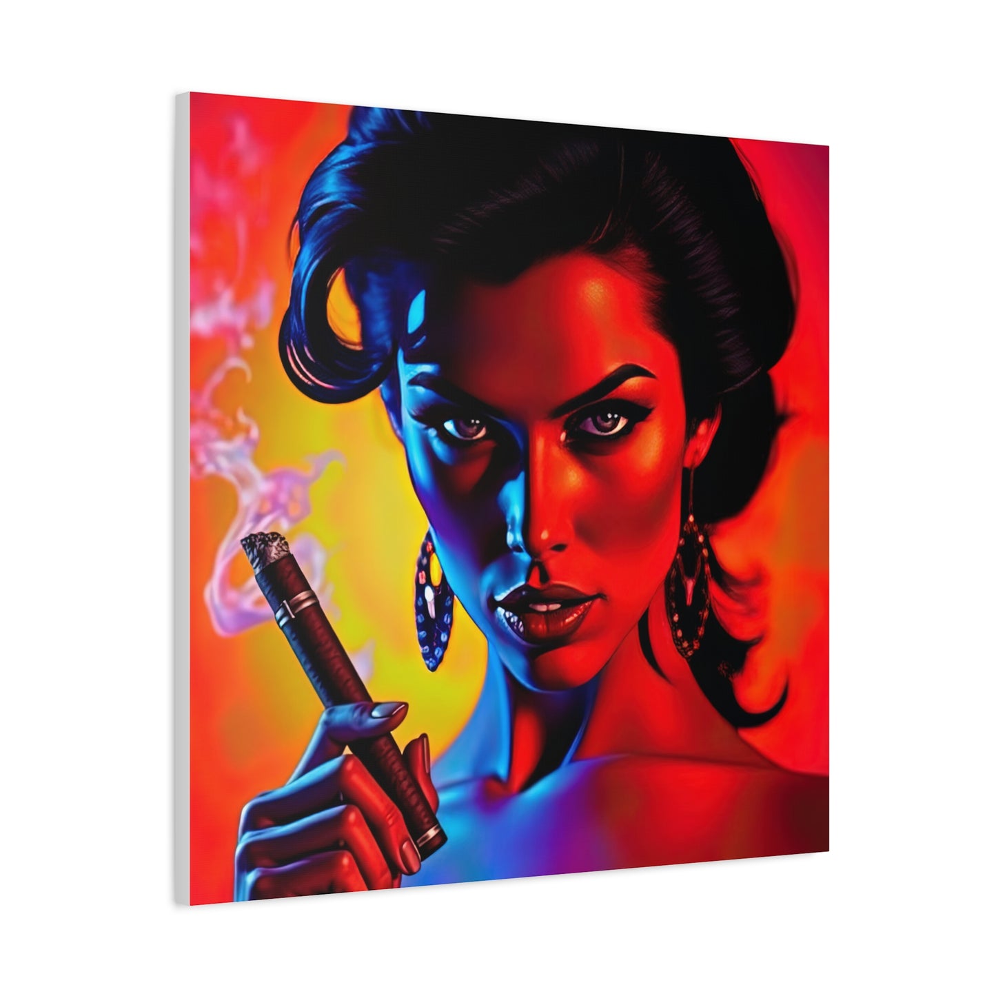 Canvas Wall Art, Pinup Woman Smoking Cigar for Man Cave, Cigar Aficionados, Retro Art Decor, Pinup Art Print, Wall Decor