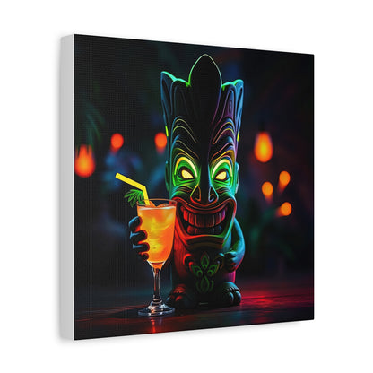 Canvas Print, Tiki Statue Tropical Paradise Wall Art Decor, Exotic Drink, Matte, Stretched, 1 25", Hawaiian Home Decor, Island Vibes,