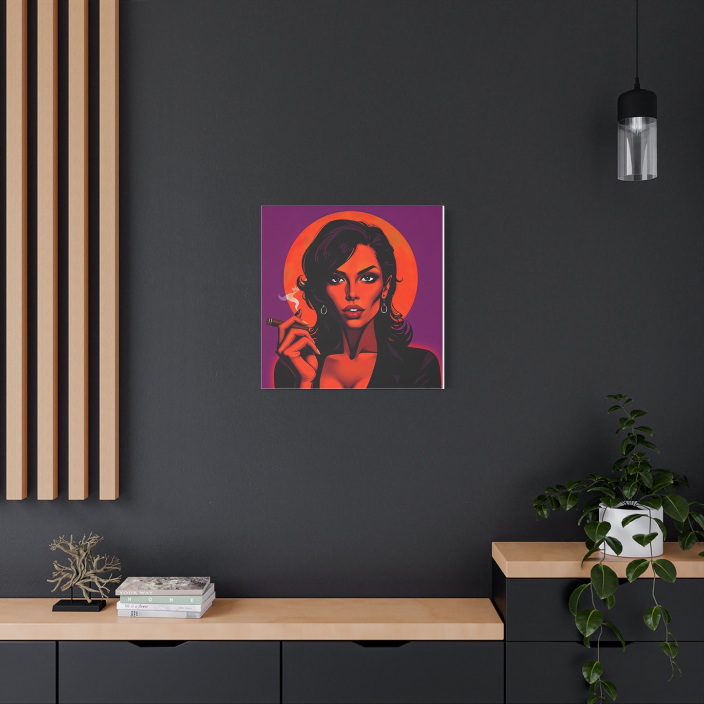 Canvas Wall Art, Pinup Woman Smoking Cigar for Man Cave, Cigar Aficionados, Retro Art Decor, Pinup Art Print, Wall Decor