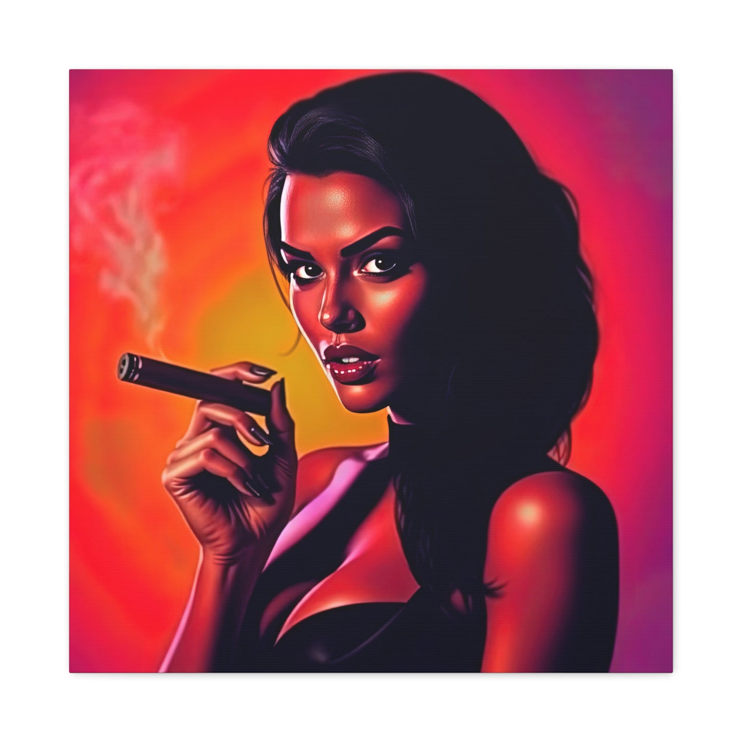 Canvas Wall Art, Pinup Woman Smoking Cigar for Man Cave, Cigar Aficionados, Retro Art Decor, Pinup Art Print, Wall Decor