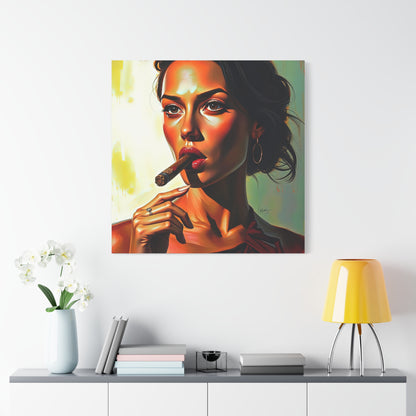 Canvas Wall Art, Pinup Woman Smoking Cigar for Man Cave, Cigar Aficionados, Retro Art Decor, Pinup Art Print, Wall Decor