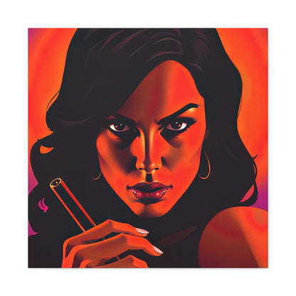 Canvas Wall Art, Pinup Woman Smoking Cigar for Man Cave, Cigar Aficionados, Retro Art Decor, Pinup Art Print, Wall Decor