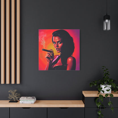 Canvas Wall Art, Pinup Woman Smoking Cigar for Man Cave, Cigar Aficionados, Retro Art Decor, Pinup Art Print, Wall Decor