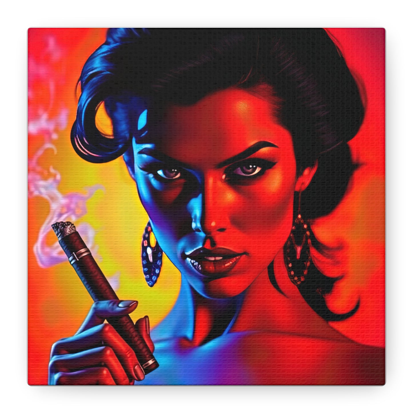 Canvas Wall Art, Pinup Woman Smoking Cigar for Man Cave, Cigar Aficionados, Retro Art Decor, Pinup Art Print, Wall Decor