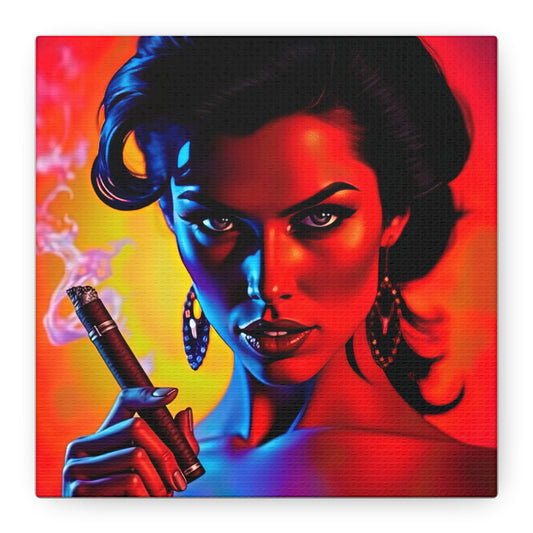 Canvas Wall Art, Pinup Woman Smoking Cigar for Man Cave, Cigar Aficionados, Retro Art Decor, Pinup Art Print, Wall Decor