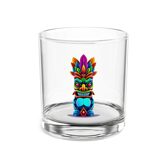 Tiki Rocks Glass, 10oz - Colorful Tiki Design, Perfect for Cocktails, Gifts for Mixologists, Home Bar Decor, Party Favors, Summer