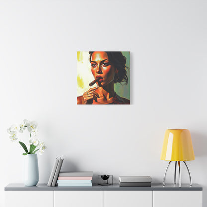 Canvas Wall Art, Pinup Woman Smoking Cigar for Man Cave, Cigar Aficionados, Retro Art Decor, Pinup Art Print, Wall Decor