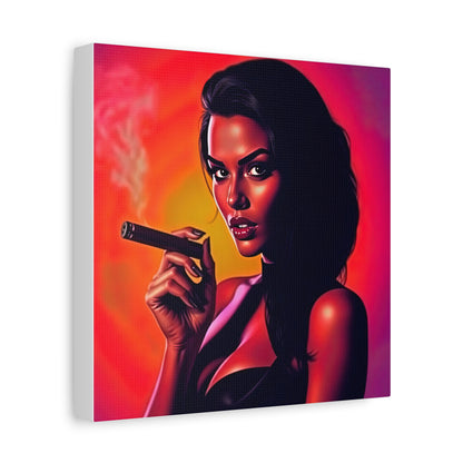 Canvas Wall Art, Pinup Woman Smoking Cigar for Man Cave, Cigar Aficionados, Retro Art Decor, Pinup Art Print, Wall Decor