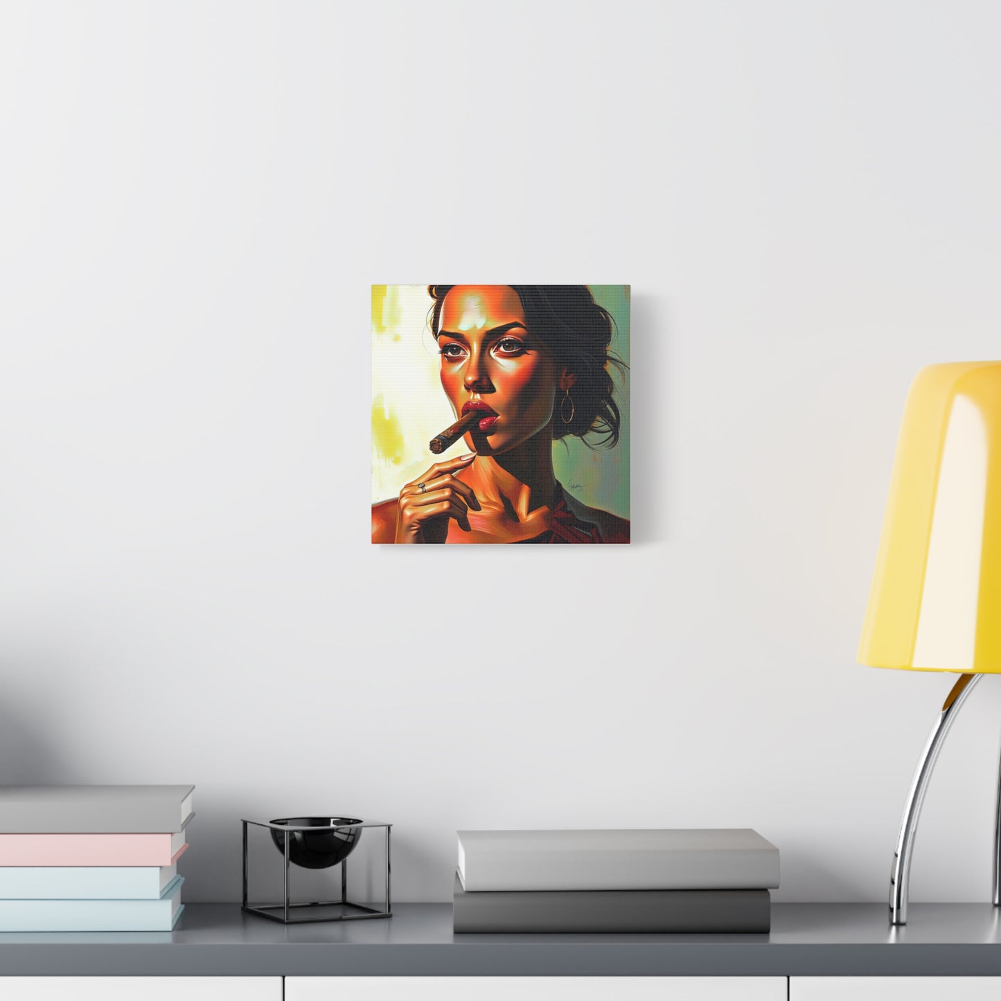 Canvas Wall Art, Pinup Woman Smoking Cigar for Man Cave, Cigar Aficionados, Retro Art Decor, Pinup Art Print, Wall Decor