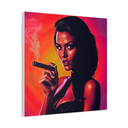 Canvas Wall Art, Pinup Woman Smoking Cigar for Man Cave, Cigar Aficionados, Retro Art Decor, Pinup Art Print, Wall Decor
