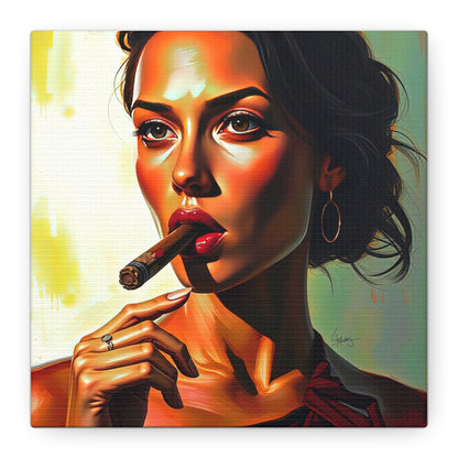 Canvas Wall Art, Pinup Woman Smoking Cigar for Man Cave, Cigar Aficionados, Retro Art Decor, Pinup Art Print, Wall Decor