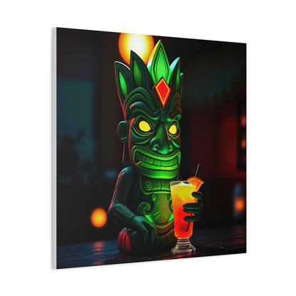 Canvas Print, Exotic Tiki Statue at Night Tropical Paradise Wall Art, Stretched Matte Print, Tiki Drink Decor, Island Vibes Home Decor,