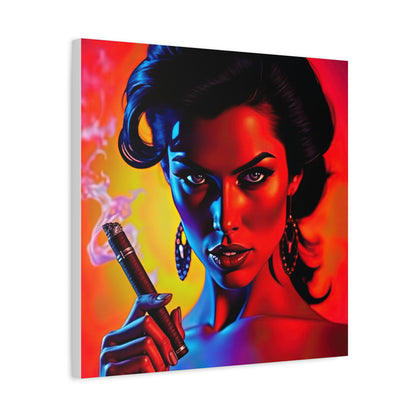 Canvas Wall Art, Pinup Woman Smoking Cigar for Man Cave, Cigar Aficionados, Retro Art Decor, Pinup Art Print, Wall Decor