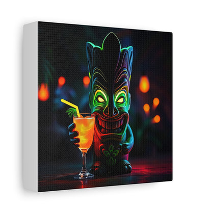 Canvas Print, Tiki Statue Tropical Paradise Wall Art Decor, Exotic Drink, Matte, Stretched, 1 25", Hawaiian Home Decor, Island Vibes,