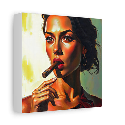 Canvas Wall Art, Pinup Woman Smoking Cigar for Man Cave, Cigar Aficionados, Retro Art Decor, Pinup Art Print, Wall Decor